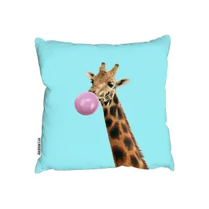 Concept Giraffe With Bubble Gum On Color Background (Outdoor Cushion) / 45cm x 45cm