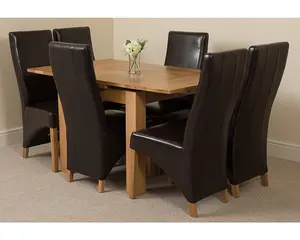 Richmond 90cm - 150cm Square Oak Extending Dining Table and 6 Chairs Dining Set with Lola Brown Leather Chairs