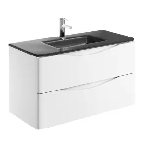 Eden 900mm Wall Hung Vanity Unit in Gloss White & Grey Glass Basin