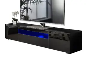 Modern Black 200cm Matt Gloss TV Stand Cabinet Suitable for 55 65 70 75 80 Inch 4K LED Flat Screen TV's