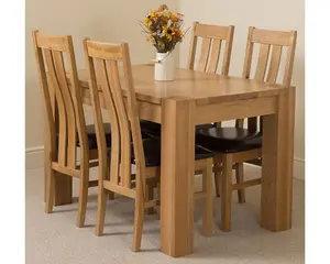 Kuba 125 x 80 cm Chunky Oak Small Dining Table and 4 Chairs Dining Set with Princeton Chairs