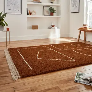 Rust Abstract Kilim Modern Shaggy Moroccan Easy to clean Rug for Dining Room-160cm X 220cm