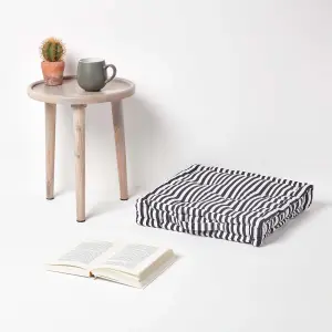 Homescapes Cotton Black Thin Stripe Floor Cushion, 50 x 50 cm