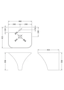 Wall Hung 1 Tap Hole Ceramic Basin - 460mm