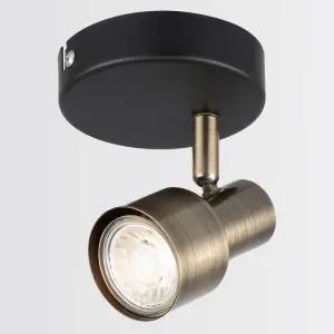 Noah Single Black and Antique Brass Spotlight