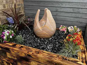 Sandstone Tulip Water Feature - Mains Powered - Natural Stone - L40 x W40 x H50 cm