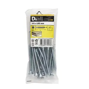 Diall Double-countersunk Zinc-plated Carbon steel Screw (Dia)6mm (L)65mm, Pack of 20