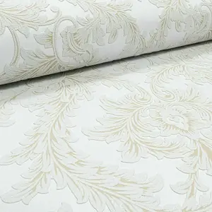 Gold Cream Glitter Baroque Floral Damask Heavyweight Feature Vinyl Wallpaper