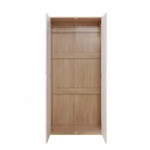 2 Door Double Wardrobe White & Sonoma Oak Effect Bedroom Furniture Cupboard