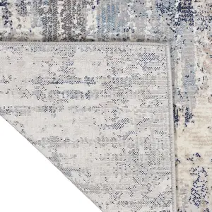 Abstract Ivory Grey Blue Modern Rug For Living Room Bedroom & Dining Room-66 X 229cm (Runner)