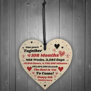 9th Anniversary Gift Husband Wife Wedding One Year Mr Mrs Gift Wood Heart