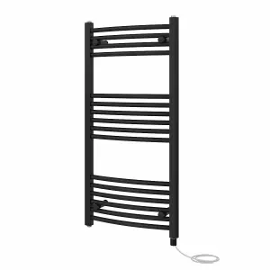 Rinse Bathrooms Electric Heated Towel Rail Curved Black Bathroom Towel Radiator 1000x500mm - 600W