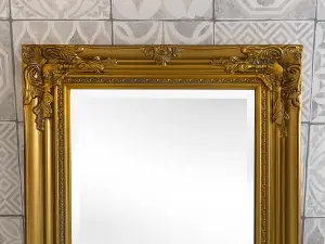 Antique Gold Tall Ornate Dressing Wall Mirror with Bevelled Glass