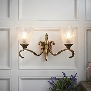 Luminosa Columbia 2 Light Indoor Twin Wall Light Antique Brass with Glass, E14