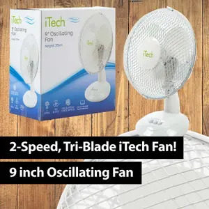 11 Inch White Desk Fan Oscillating 2 Speed Table Top Cooling Device