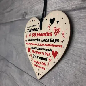 5th Anniversary Gift Husband Wife Wedding One Year Mr Mrs Gift Wood Heart