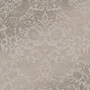 William Morris Gallery Collection Fibrous Neutral Strawberry Thief Metallic effect Smooth Wallpaper