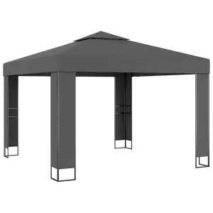 Berkfield Gazebo with Double Roof&LED String Lights 3x3 m Anthracite