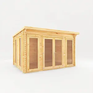 Waltons 4m x 4m Wooden 28mm Log Cabin Pent Summerhouse Garden Room 13ft x 13ft