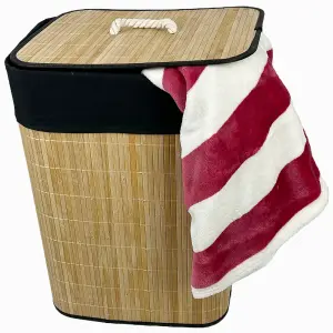 Bamboo Laundry Basket with Lid Liner 72L Folding Washing Clothes Bin Hamper Bag