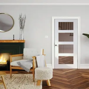 Fortia 0 panel 4 Lite Clear Glazed Shaker White Internal Pine Door, (H)1981mm (W)762mm (T)35mm