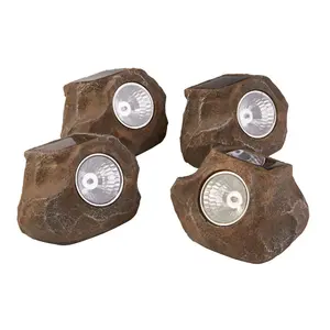 Lighting Collection Kursk Brown Set Of 4 LED Solar Rock Lights