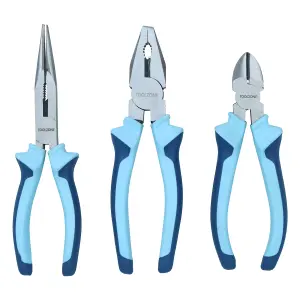 3pc Cushion Grip Plier Set Combination Long Nose Cutter Snips