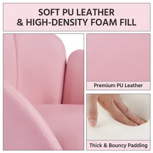 Yaheetech Simple Pink Flower Shape Faux Leather Armchair with Golden Metal Legs