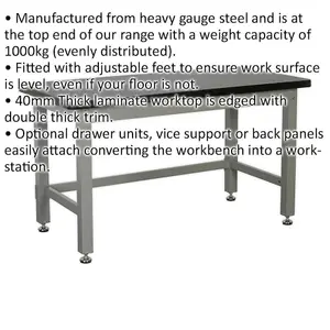 Heavy-Duty Steel Industrial Workbench with Adjustable Feet and Laminate Top