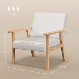 HOMCOM Accent Chair with Wood Frame Wide Seat Linen Armchair Cream White