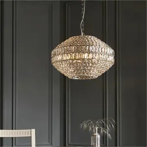 Multi Arm Hanging Ceiling Pendant Light - Bright Nickel Plate & Clear Crystal Glass Shade - 5 x 6W LED E14