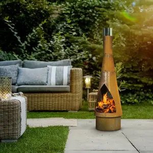 45x150cm Corten Steel Round Chiminea Fire Pit - Stylish and Functional Design