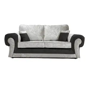 Chelsea Black and Silver Crushed Velvet Large 3 Seater Sofa Rolled Arms