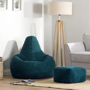 icon Dalton Corduroy Bean Bag Chair & Pouffe Teal Green Recliner Bean Bags