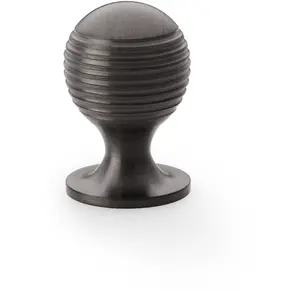 Reeded Ball Door Knob - 25mm Diameter Dark Bronze Lined Cupboard Pull Handle