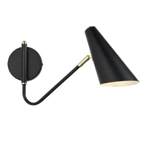 First Choice Lighting Set of 2 Dakotta Matt Black & Brushed Gold Adjustable Wall Lamps