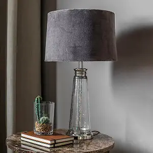 Wilcox Clear Hammered Glass with Grey Velvet Shade Timeless Style 1 Light Table Light