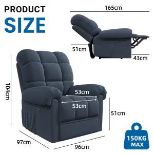 Electric Recline Sofa Chair for Adults with USB Port,Comfy Teddy Fleece Adjustable, Blue Grey