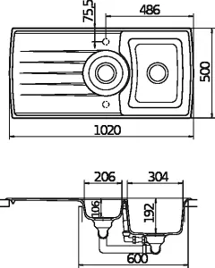 Schock Composite Granite Cristadur Focus 1.5 Bowl & Drainer Magma Black Inset Undermount Kitchen Sink - FCOD150MA