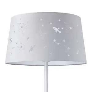 Fun and Chic Grey Floor Lamp with Cotton Fabric Shade with Rockets and Stars