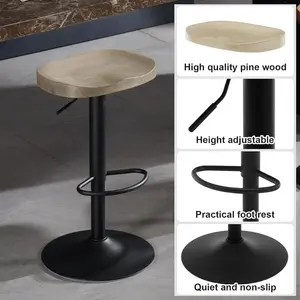 Persaeus Adjustable Height Counter Stool with Metal Frame (Set of 2) Light wood look