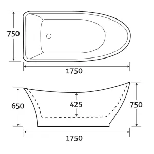 Edmonton Silver Effect Acrylic Freestanding Bath (L)1750mm (W)750mm