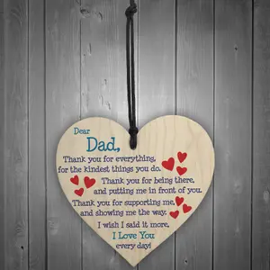 Red Ocean Dad I Love You Everyday Father's Day Gift Wooden Hanging Heart Cute Dad Sign