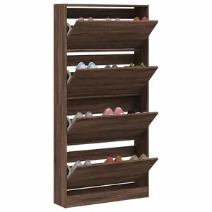 Berkfield Shoe Cabinet with 4 Flip-Drawers Brown Oak 80x21x163.5 cm