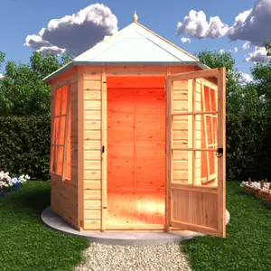 Welwick Hexgaonal 8x7ft Summerhouse with single door and 2 opening windows