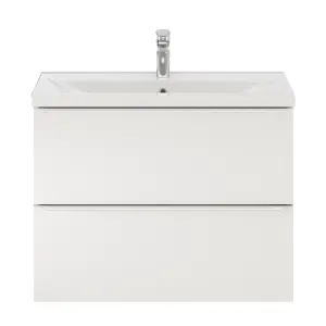 GoodHome Imandra Slimline Gloss White Wall-mounted Bathroom Cabinet (H) 600mm (W) 800mm