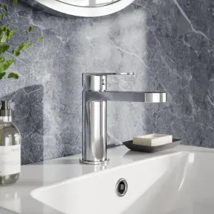 Round Mono Bathroom Basin Mixer Tap & Push Button Waste - Chrome