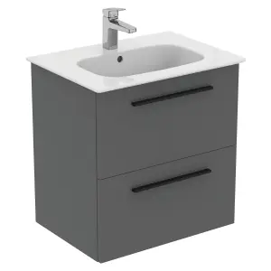 Ideal Standard i.life A Standard Matt Quartz Grey Wall-mounted Bathroom Vanity unit (H) 630mm (W) 600mm