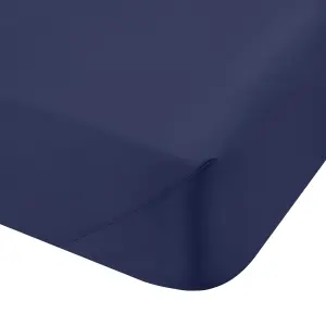 Bianca Fine Linens Bedroom 200 Thread Count Cotton Percale Fitted Sheet 32cm Depth Navy