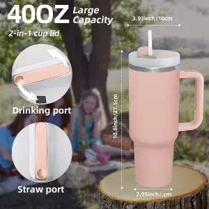 MantraRaj 40oz Stainless Steel Travel Mug Tumbler Cup Vacuum Insulated Leakproof Double Wall Flask (Pink)